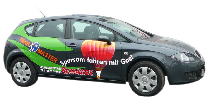 Fahrzeugbeschriftung mittels Folienplots und Digitaldruck - Firmenfahrzeuge Fa. Rexhäuser